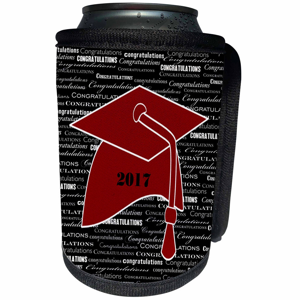 3dRose Florene Graduation - Image of Congratulations 2017 Maroon Cap On Black And White - Can Cooler Bottle Wrap (cc_252050)