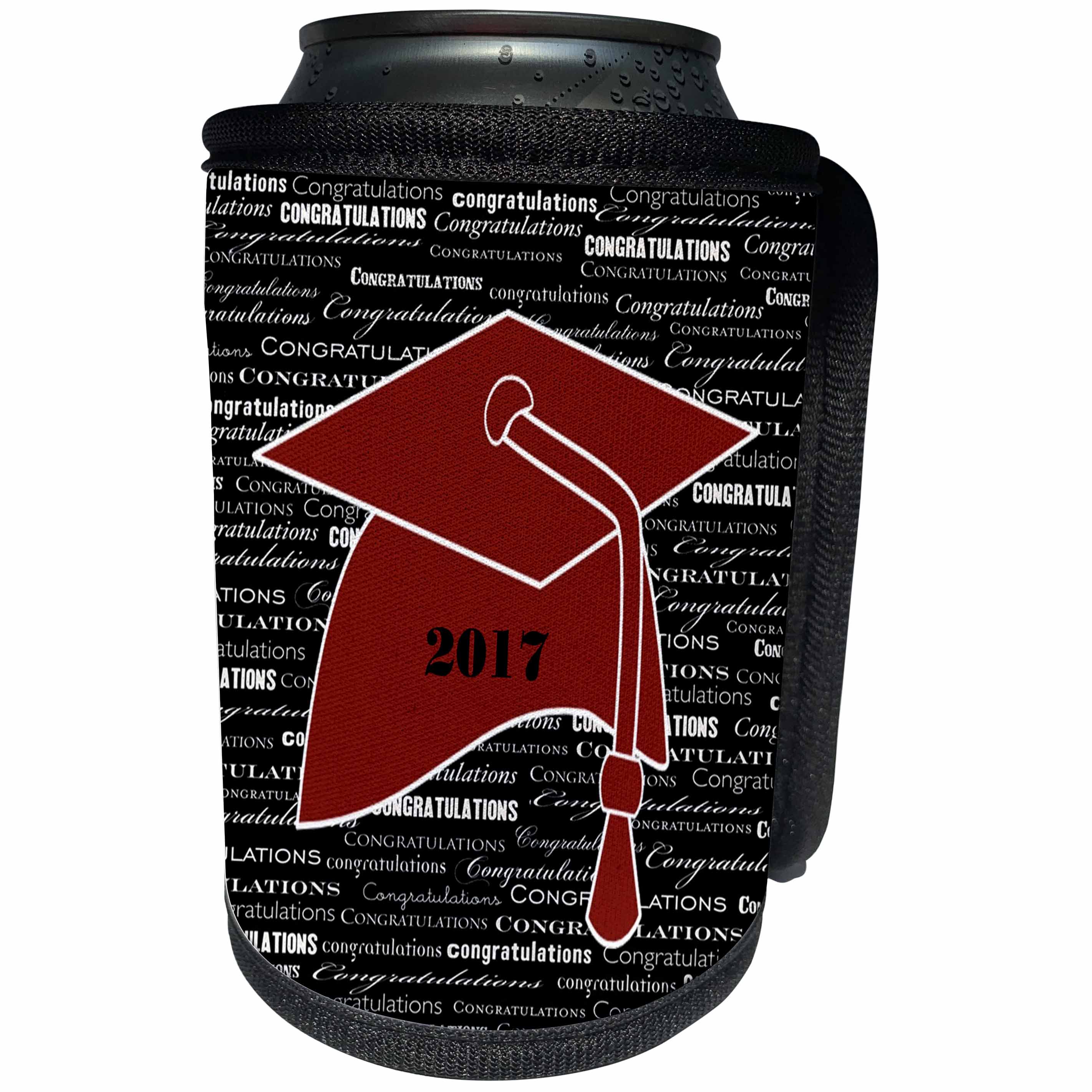 3dRose Florene Graduation - Image of Congratulations 2017 Maroon Cap On Black And White - Can Cooler Bottle Wrap (cc_252050)