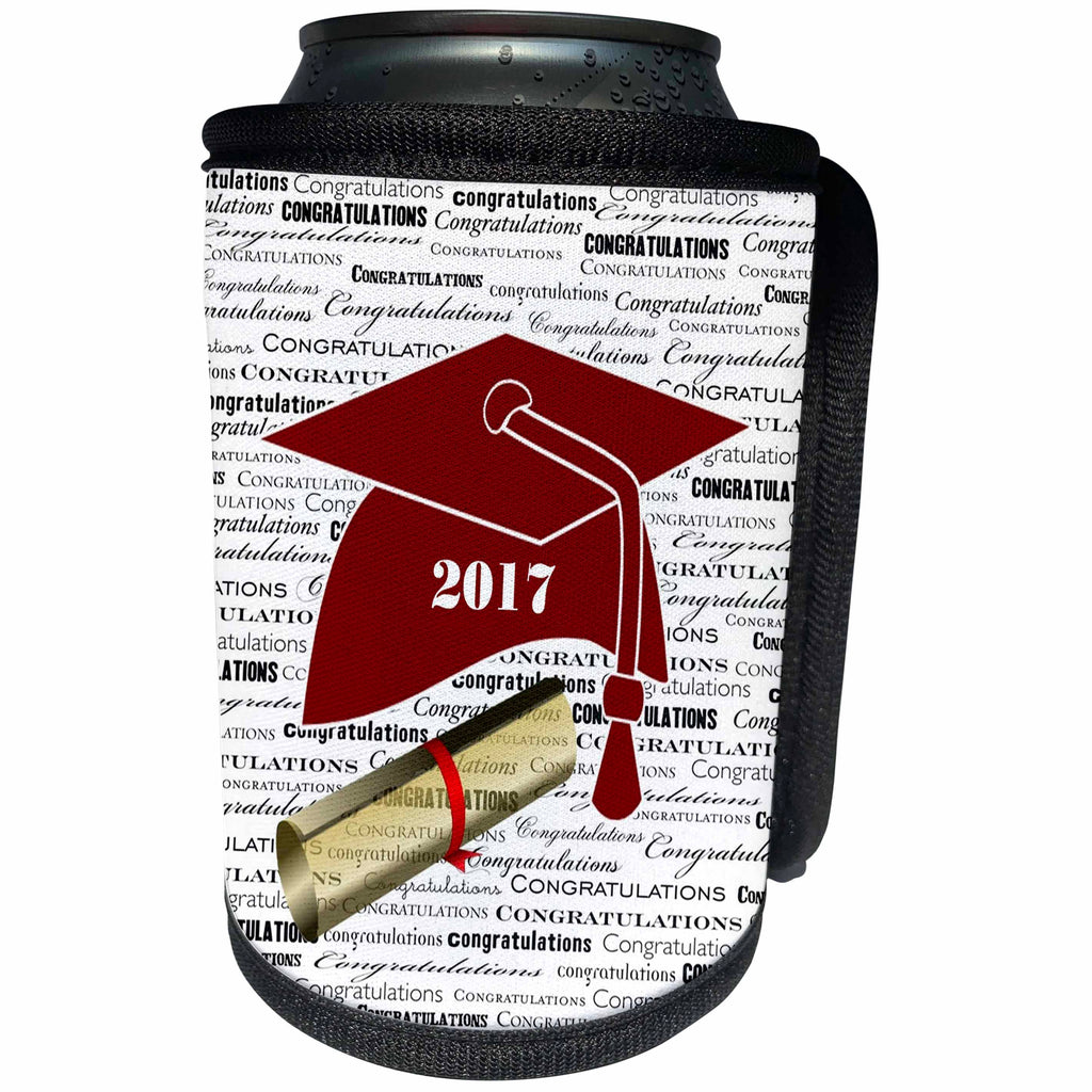 3dRose Florene Graduation - Image of Congratulations 2017 Maroon Cap Gold Diploma - Can Cooler Bottle Wrap (cc_252052)