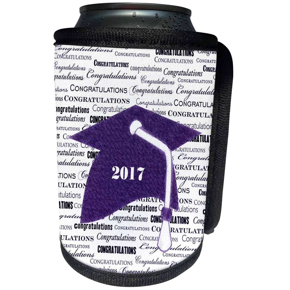 3dRose Florene Graduation - Image of Congratulations 2017 Purple Cap And White Tassel - Can Cooler Bottle Wrap (cc_252053)