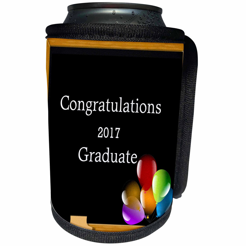 3dRose Florene Graduation - Image of Congratulations 2017 On Chalkboard With Balloons - Can Cooler Bottle Wrap (cc_252055)