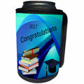 3dRose Florene Graduation - Image of Congratulations 2017 Wavy Blue With Books Cap and Diploma - Can Cooler Bottle Wrap (cc_252056)
