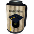 3dRose Florene Graduation - Image of Congratulations 2017 Black Cap Yellow Tassel On Beige Stripes - Can Cooler Bottle Wrap (cc_252057)