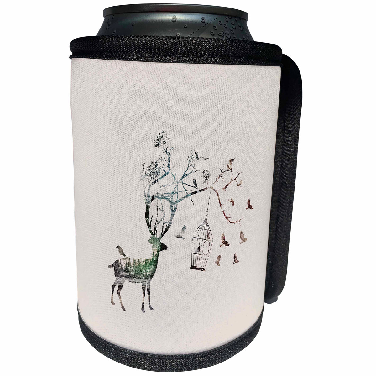 3dRose Sven Herkenrath Animal - Fantasy Deer with Birds Animal Trendy - Can Cooler Bottle Wrap (cc_252089)