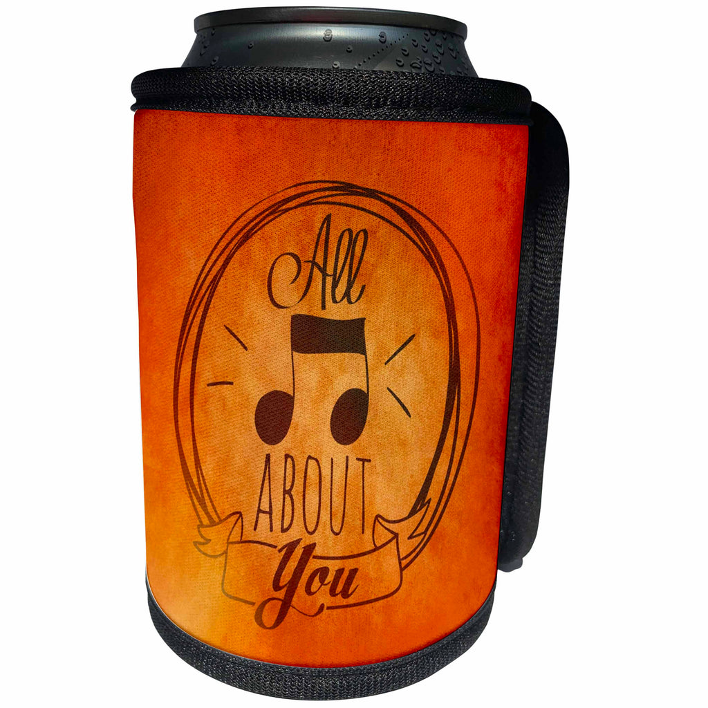3dRose Sven Herkenrath Music - Orange Music Sheet Clef Style - Can Cooler Bottle Wrap (cc_252092)
