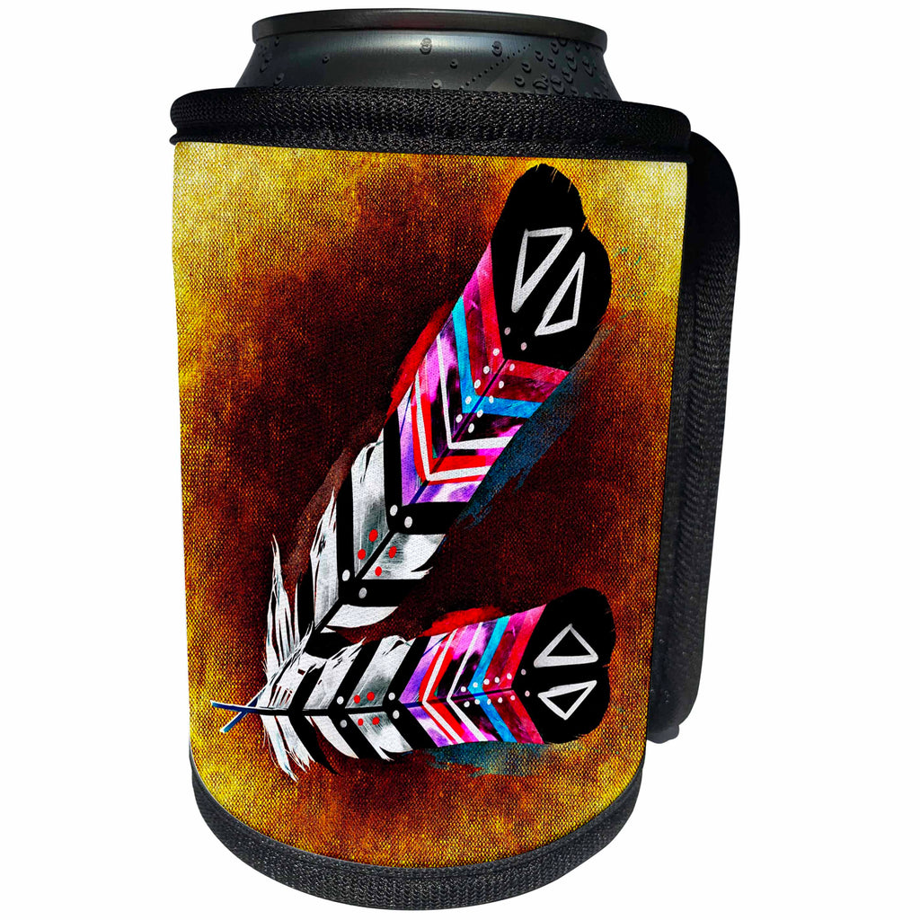 3dRose Sven Herkenrath Feather - Colorful Fantasy Bird Feather - Can Cooler Bottle Wrap (cc_252109)