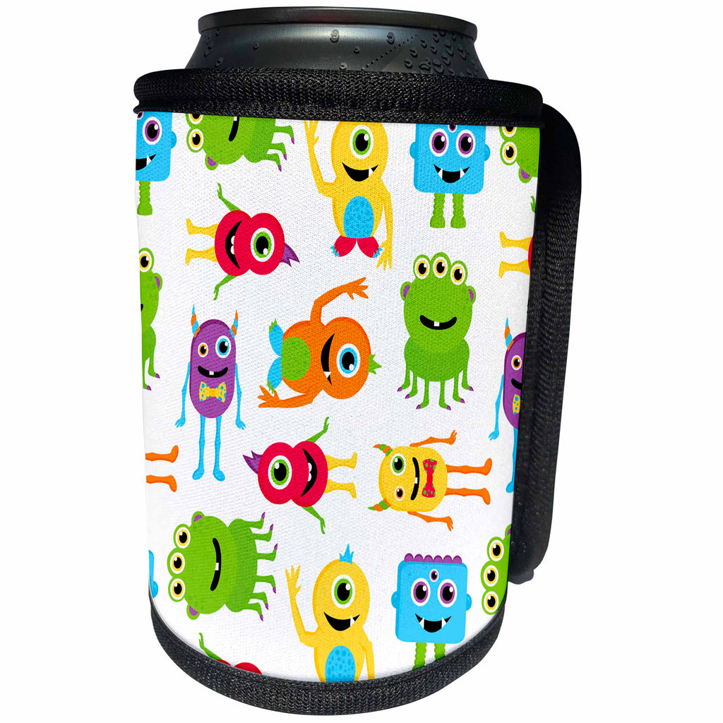 3dRose Janna Salak Designs Kids Stuff - Cute Monsters Pattern - Can Cooler Bottle Wrap (cc_252124)