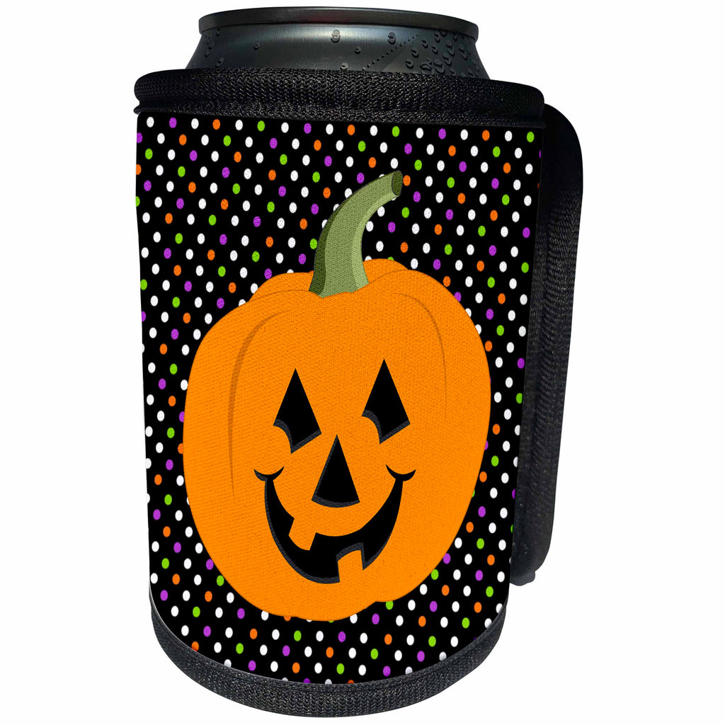 3dRose Janna Salak Designs Halloween - Happy Jack O Lantern - Can Cooler Bottle Wrap (cc_252128)