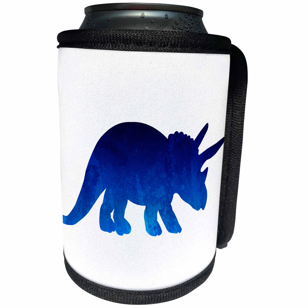 3dRose Janna Salak Designs Dinosaurs - Watercolor Triceratops Dinosaur Blue - Can Cooler Bottle Wrap (cc_252130)