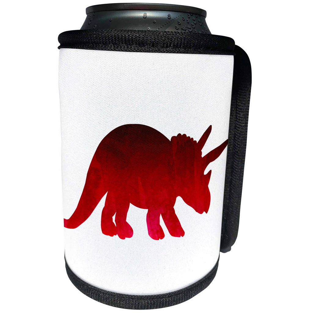 3dRose Janna Salak Designs Dinosaurs - Watercolor Triceratops Dinosaur Red - Can Cooler Bottle Wrap (cc_252131)