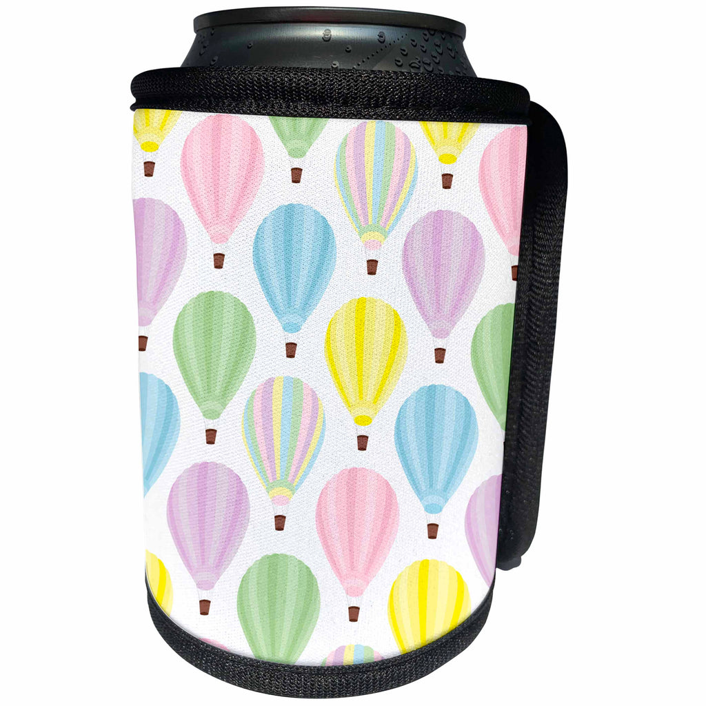 3dRose Janna Salak Designs Pastel - Hot Air Balloon Pattern - Can Cooler Bottle Wrap (cc_252135)