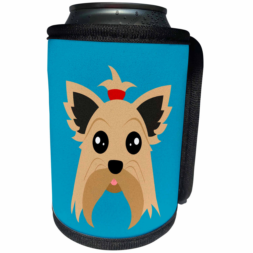 3dRose Janna Salak Designs Dogs - Yorkie - Yorkshire Terrier Cartoon Art - Can Cooler Bottle Wrap (cc_252137)