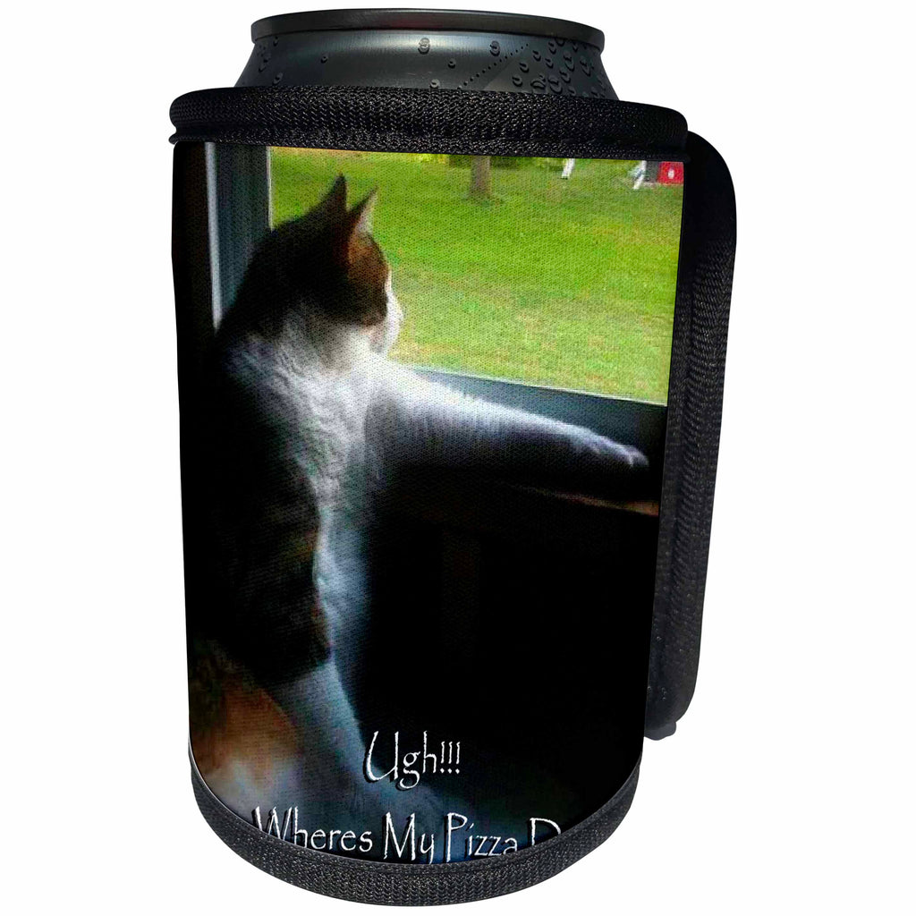 3dRose Edmond Hogge Jr Cats - Calico Kitty Pizza Delivery - Can Cooler Bottle Wrap (cc_25214)