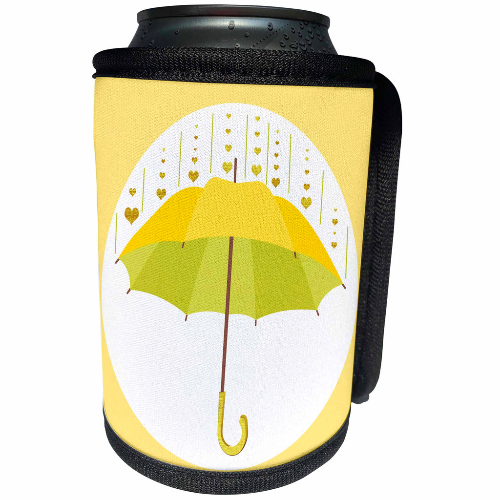 3dRose Janna Salak Designs Pastel - Yellow Umbrella Rainy Day Art - Can Cooler Bottle Wrap (cc_252147)