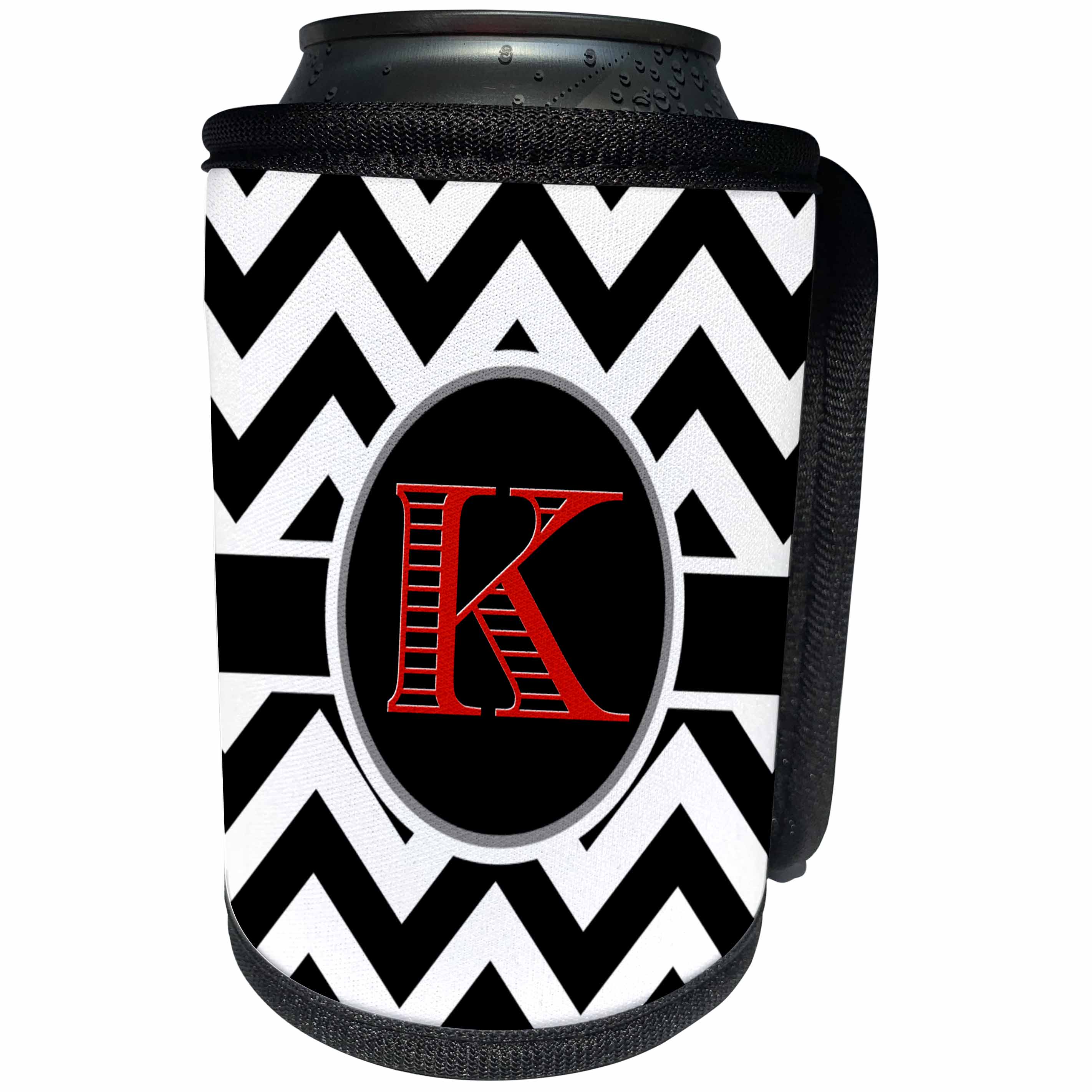 3dRose BrooklynMeme Designs - Black and white chevron monogram red initial K - Can Cooler Bottle Wrap (cc_252170)
