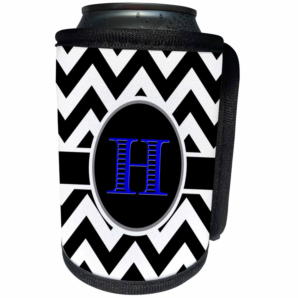 3dRose BrooklynMeme Designs - Black and white chevron monogram blue initial H - Can Cooler Bottle Wrap (cc_252192)