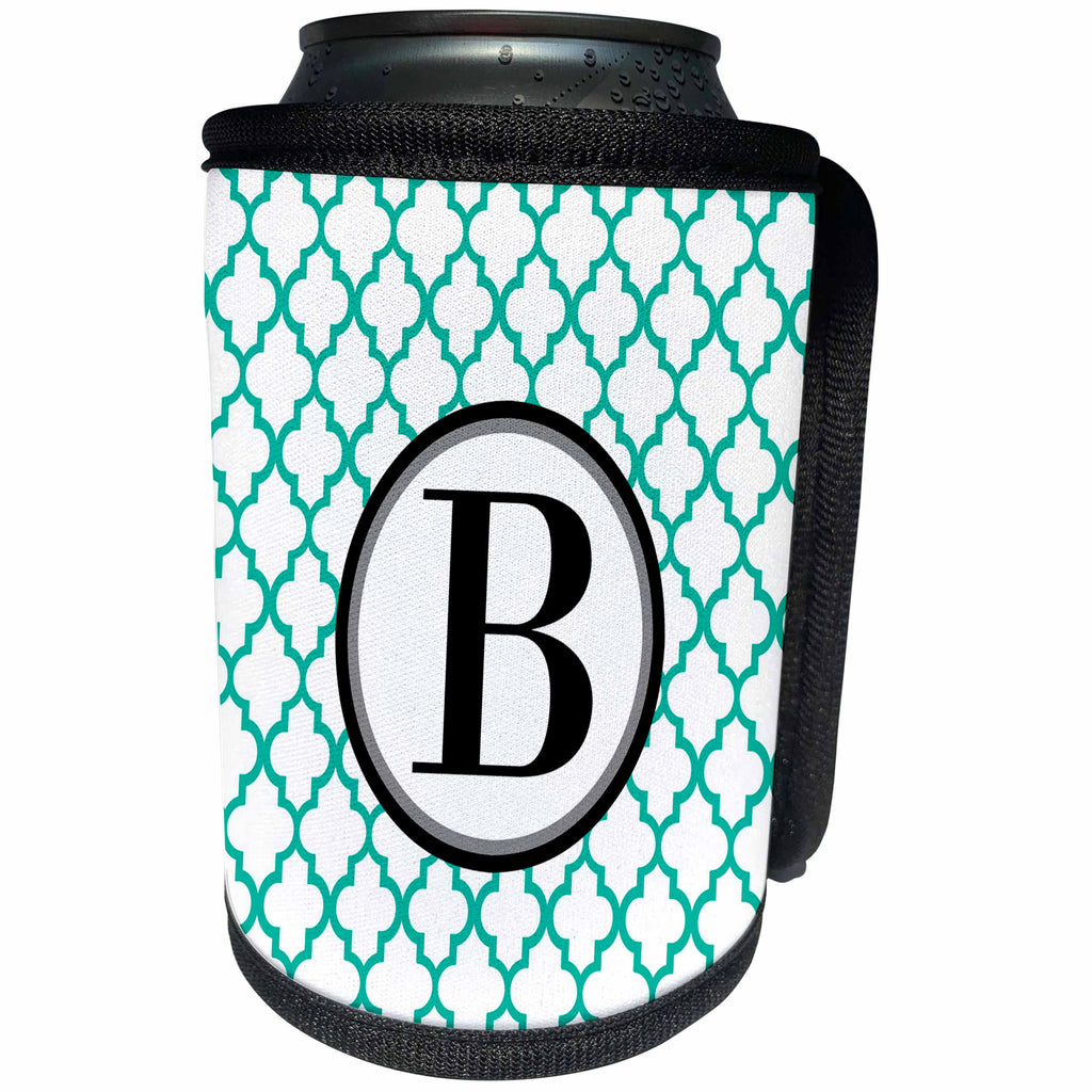 3dRose BrooklynMeme Designs - Mint green pattern monogram initial B - Can Cooler Bottle Wrap (cc_252249)