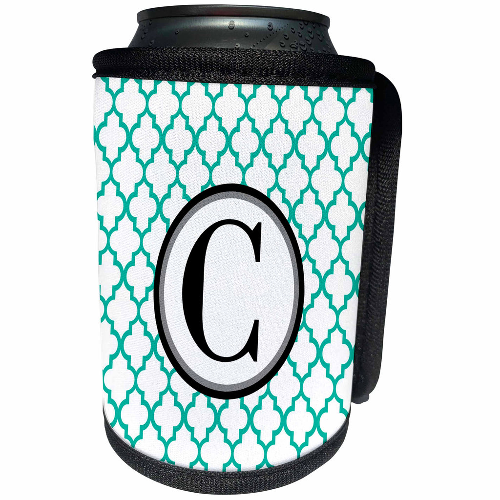 3dRose BrooklynMeme Designs - Mint green pattern monogram initial C - Can Cooler Bottle Wrap (cc_252250)