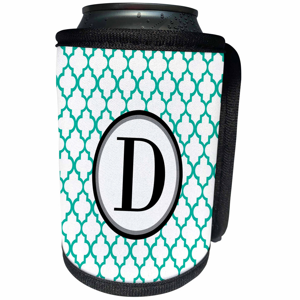 3dRose BrooklynMeme Designs - Mint green pattern monogram initial D - Can Cooler Bottle Wrap (cc_252251)