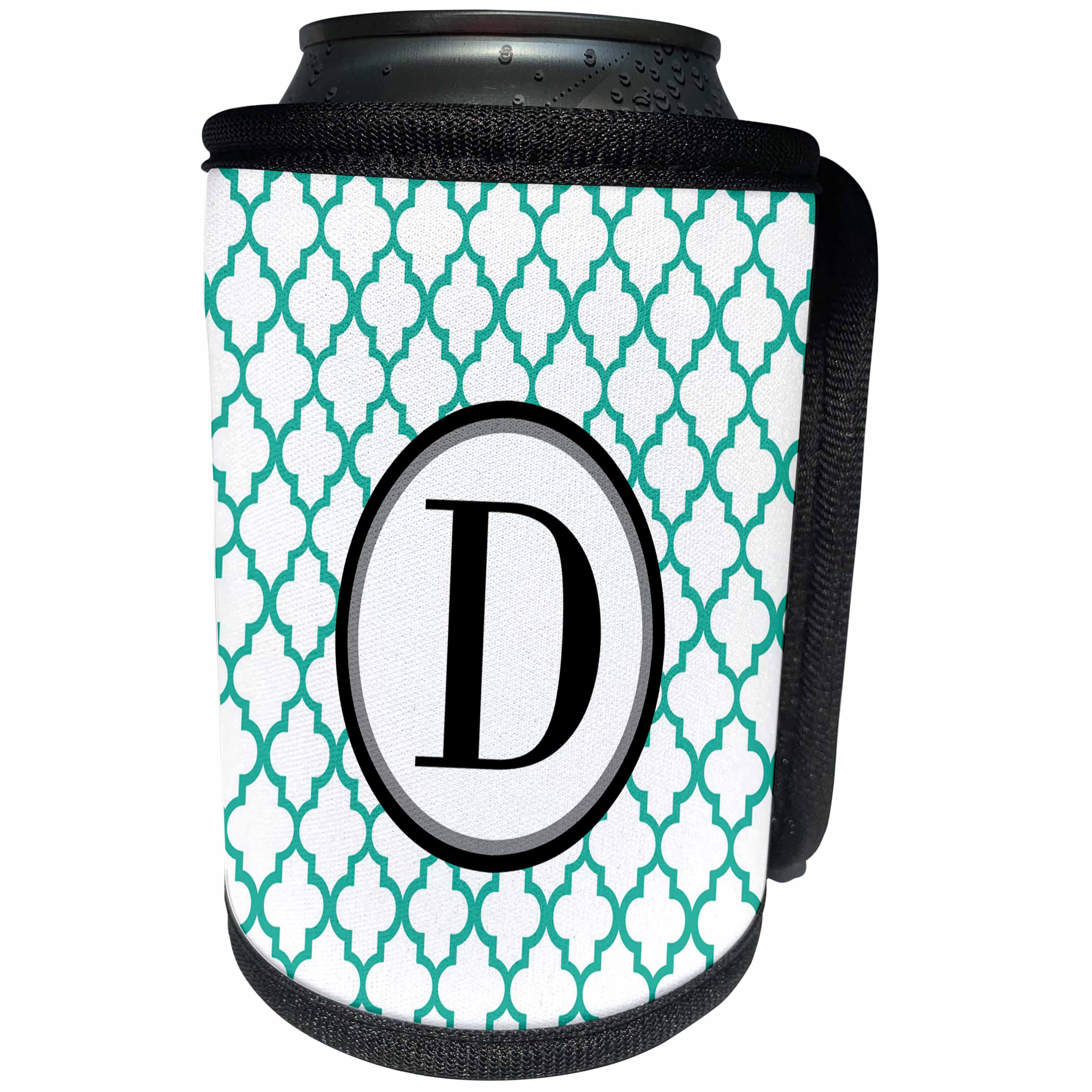3dRose BrooklynMeme Designs - Mint green pattern monogram initial D - Can Cooler Bottle Wrap (cc_252251)