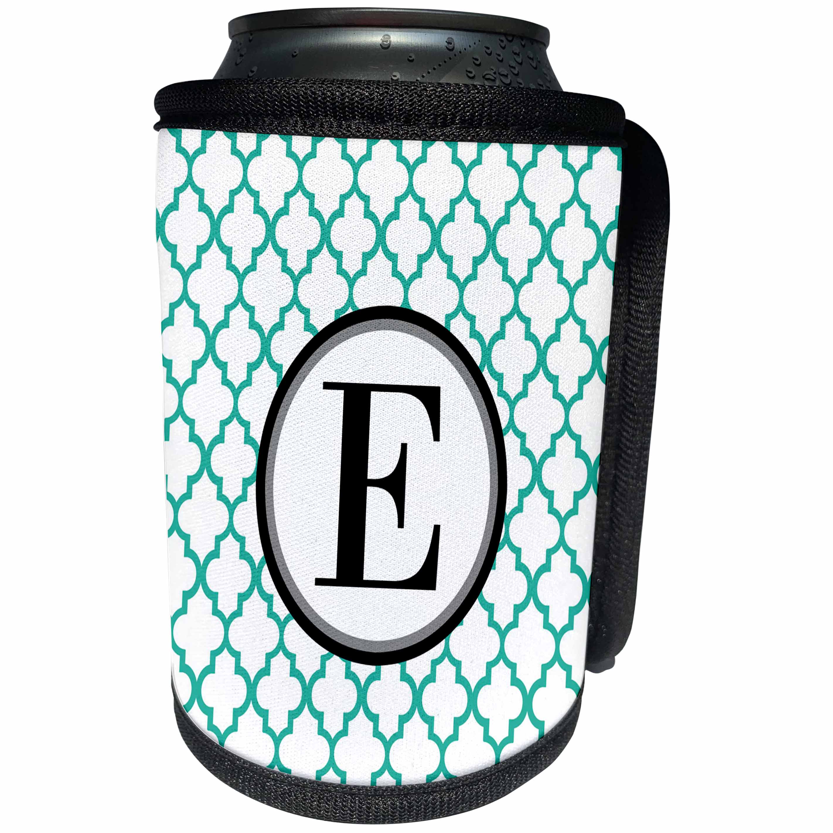 3dRose BrooklynMeme Designs - Mint green pattern monogram initial E - Can Cooler Bottle Wrap (cc_252252)