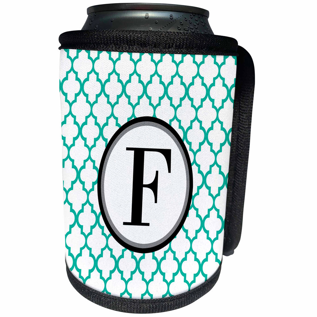 3dRose BrooklynMeme Designs - Mint green pattern monogram initial F - Can Cooler Bottle Wrap (cc_252253)