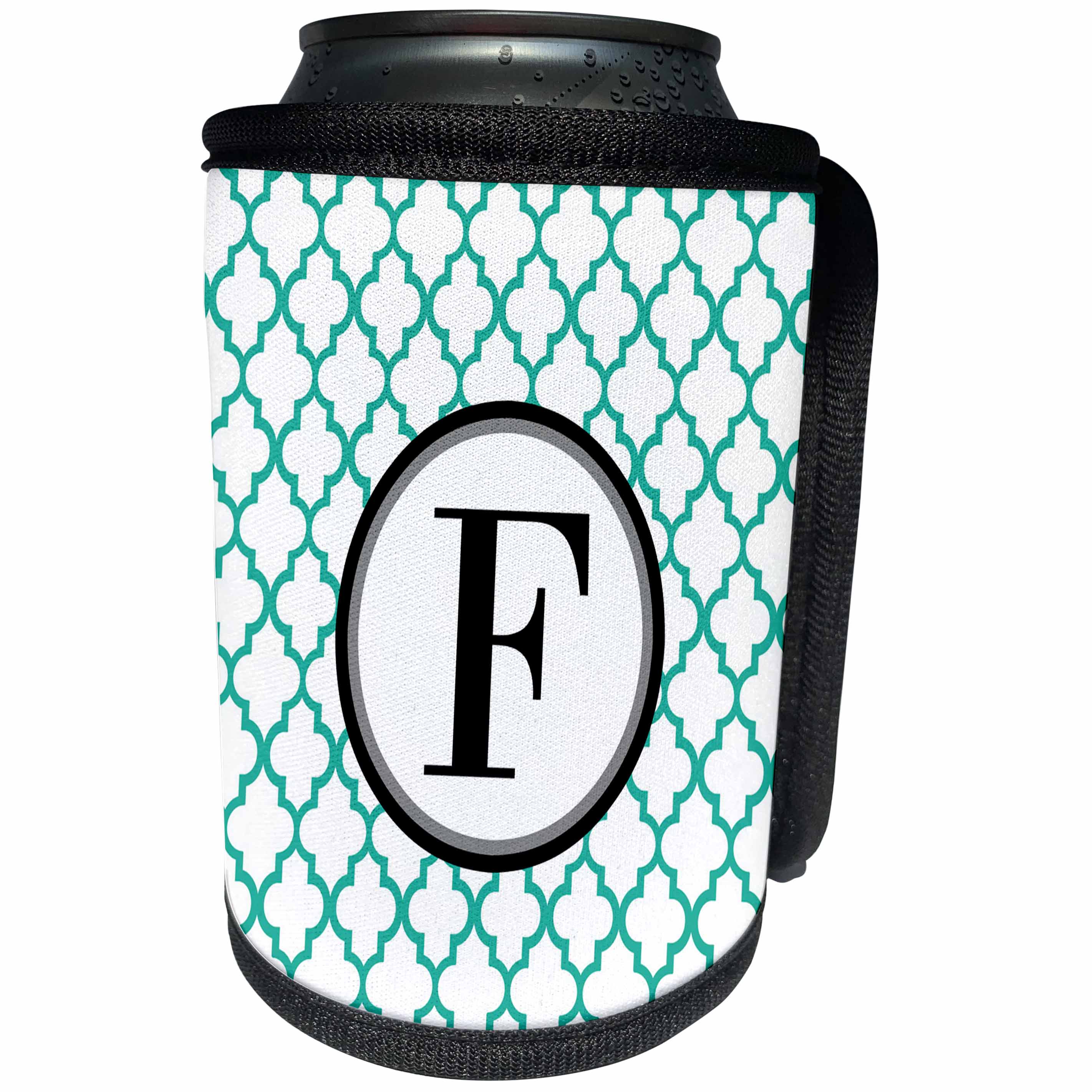 3dRose BrooklynMeme Designs - Mint green pattern monogram initial F - Can Cooler Bottle Wrap (cc_252253)