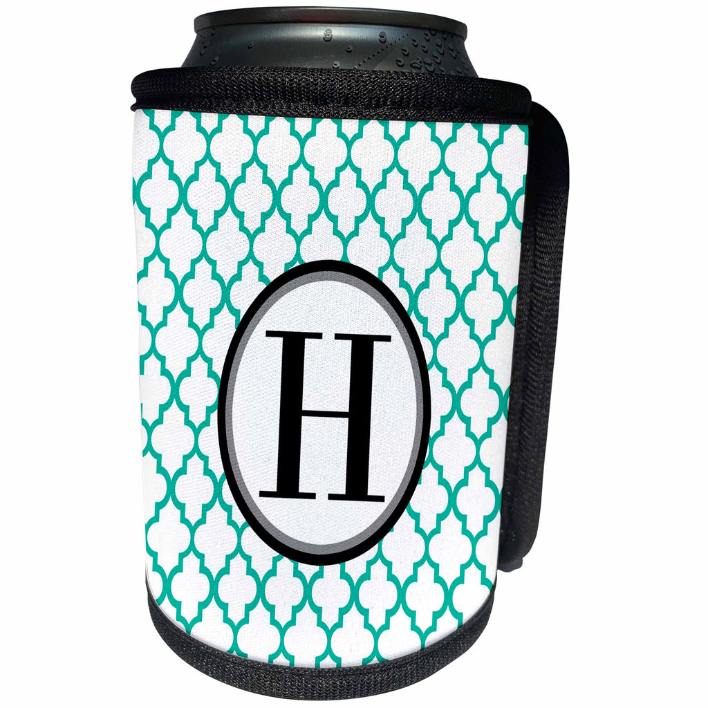3dRose BrooklynMeme Designs - Mint green pattern monogram initial H - Can Cooler Bottle Wrap (cc_252255)