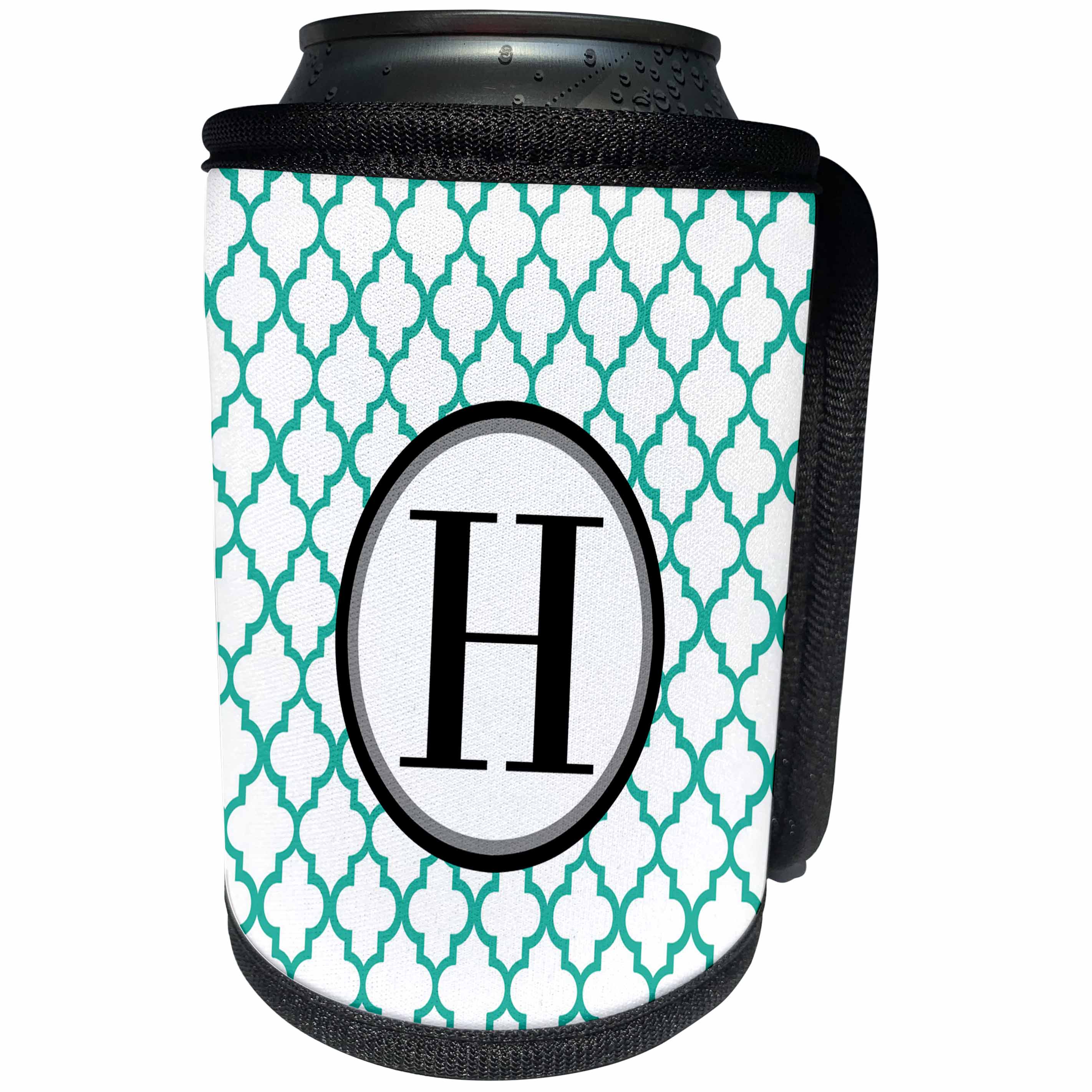3dRose BrooklynMeme Designs - Mint green pattern monogram initial H - Can Cooler Bottle Wrap (cc_252255)