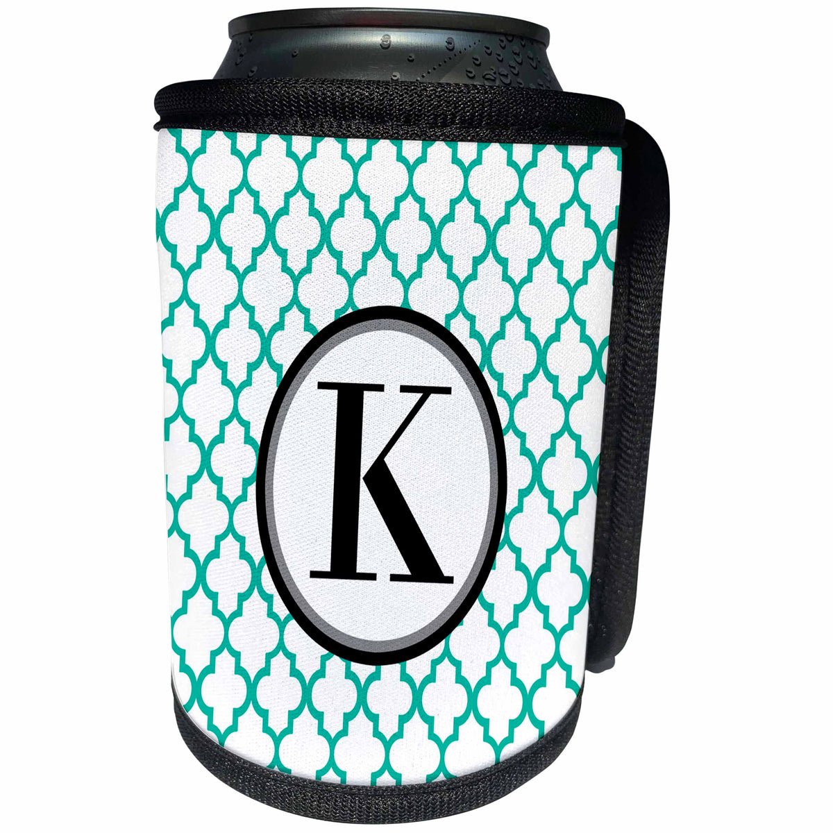 3dRose BrooklynMeme Designs - Mint green pattern monogram initial K - Can Cooler Bottle Wrap (cc_252258)