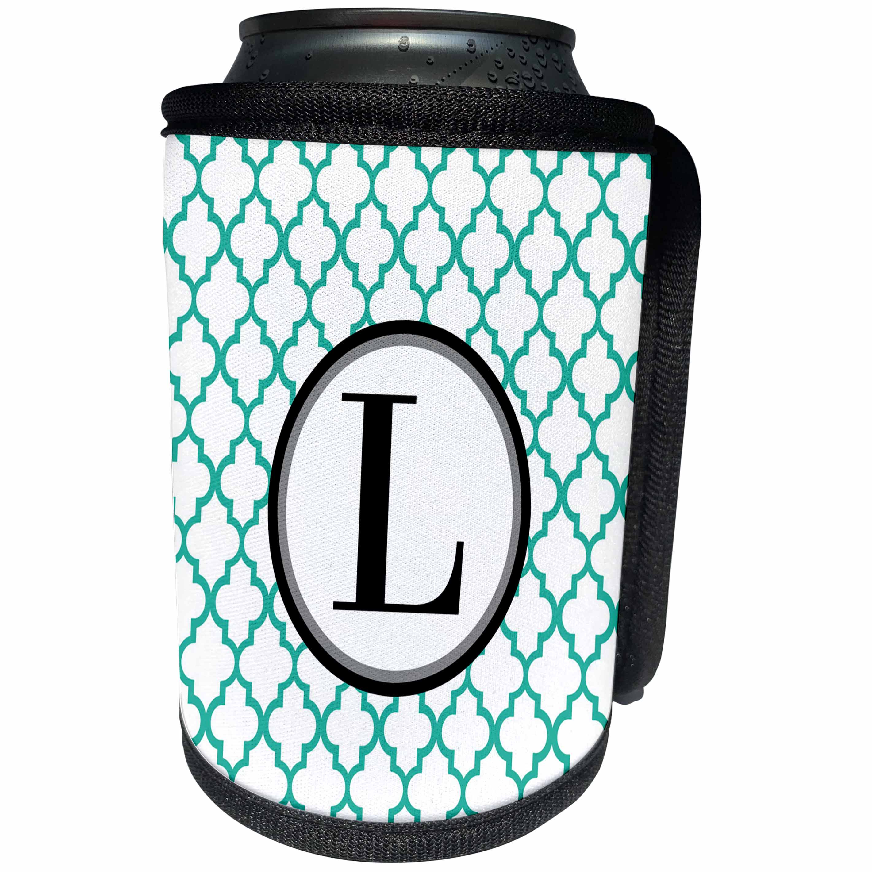3dRose BrooklynMeme Designs - Mint green pattern monogram initial L - Can Cooler Bottle Wrap (cc_252259)