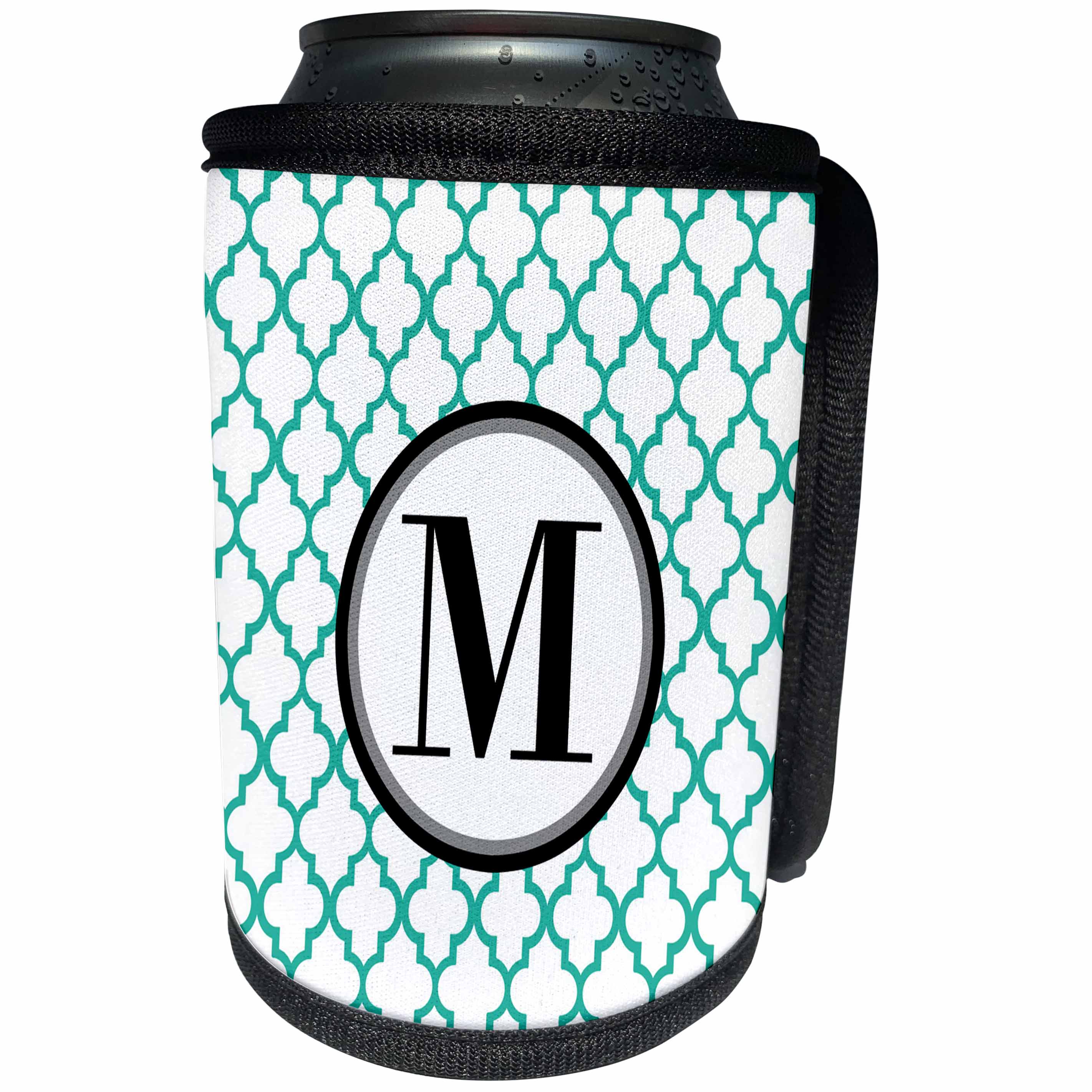 3dRose BrooklynMeme Designs - Mint green pattern monogram initial M - Can Cooler Bottle Wrap (cc_252260)