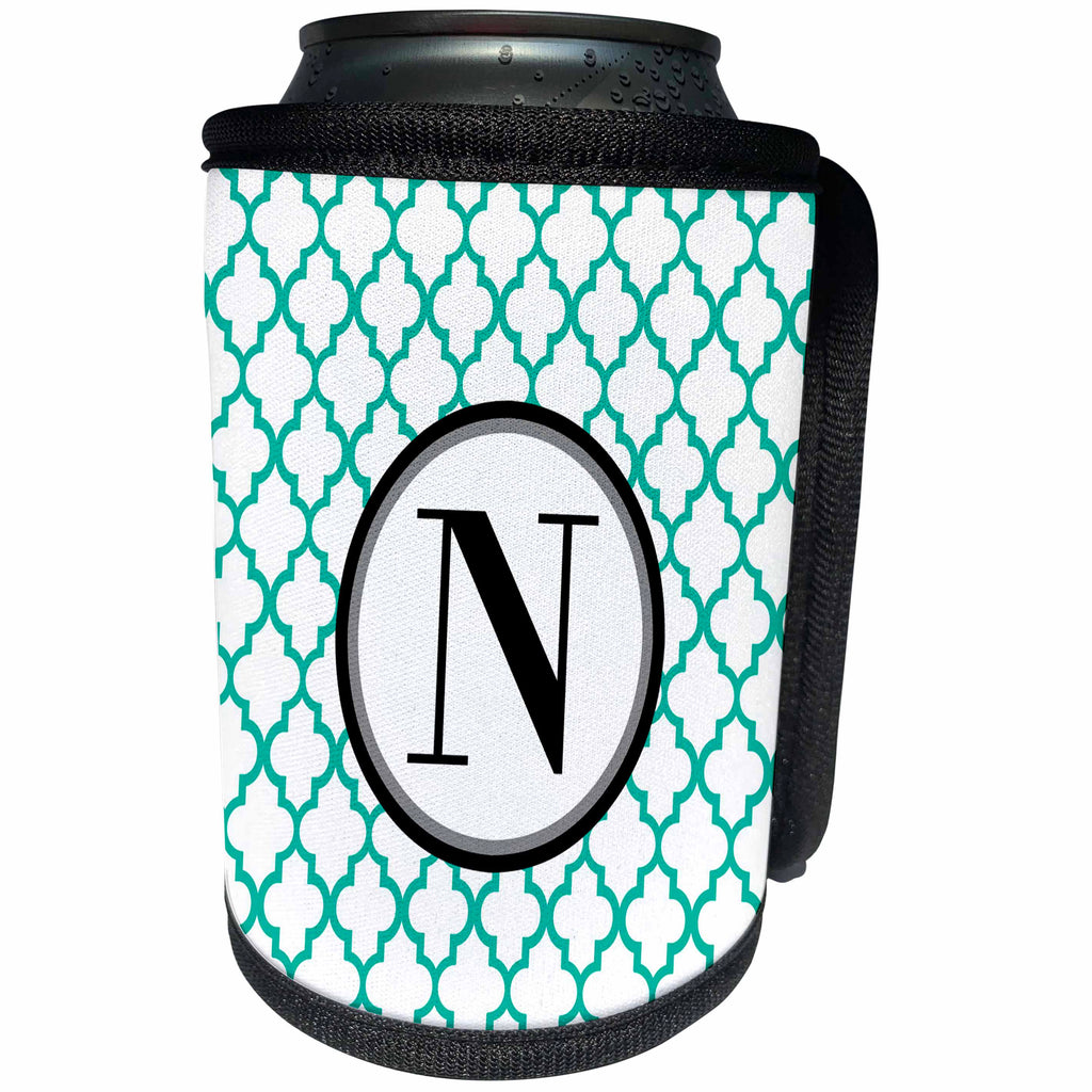 3dRose BrooklynMeme Designs - Mint green pattern monogram initial N - Can Cooler Bottle Wrap (cc_252261)