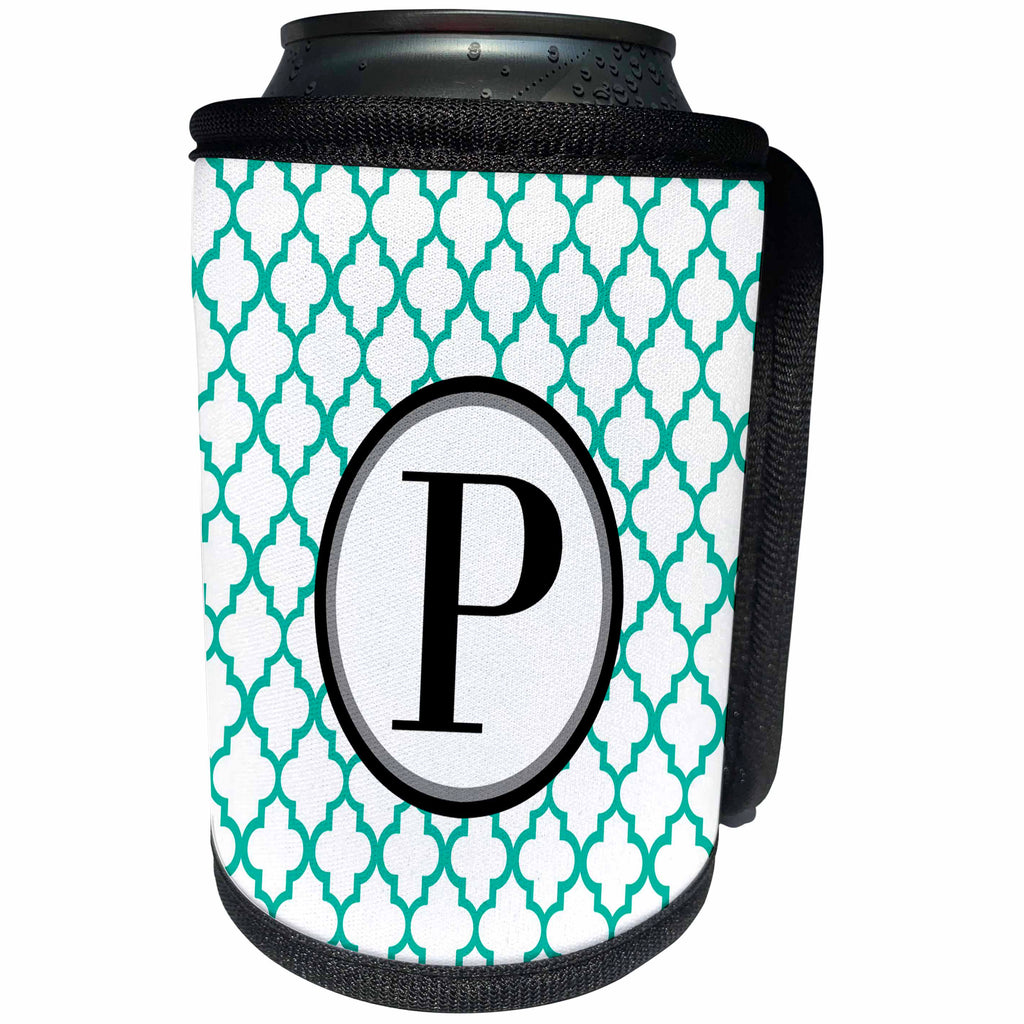 3dRose BrooklynMeme Designs - Mint green pattern monogram initial P - Can Cooler Bottle Wrap (cc_252263)