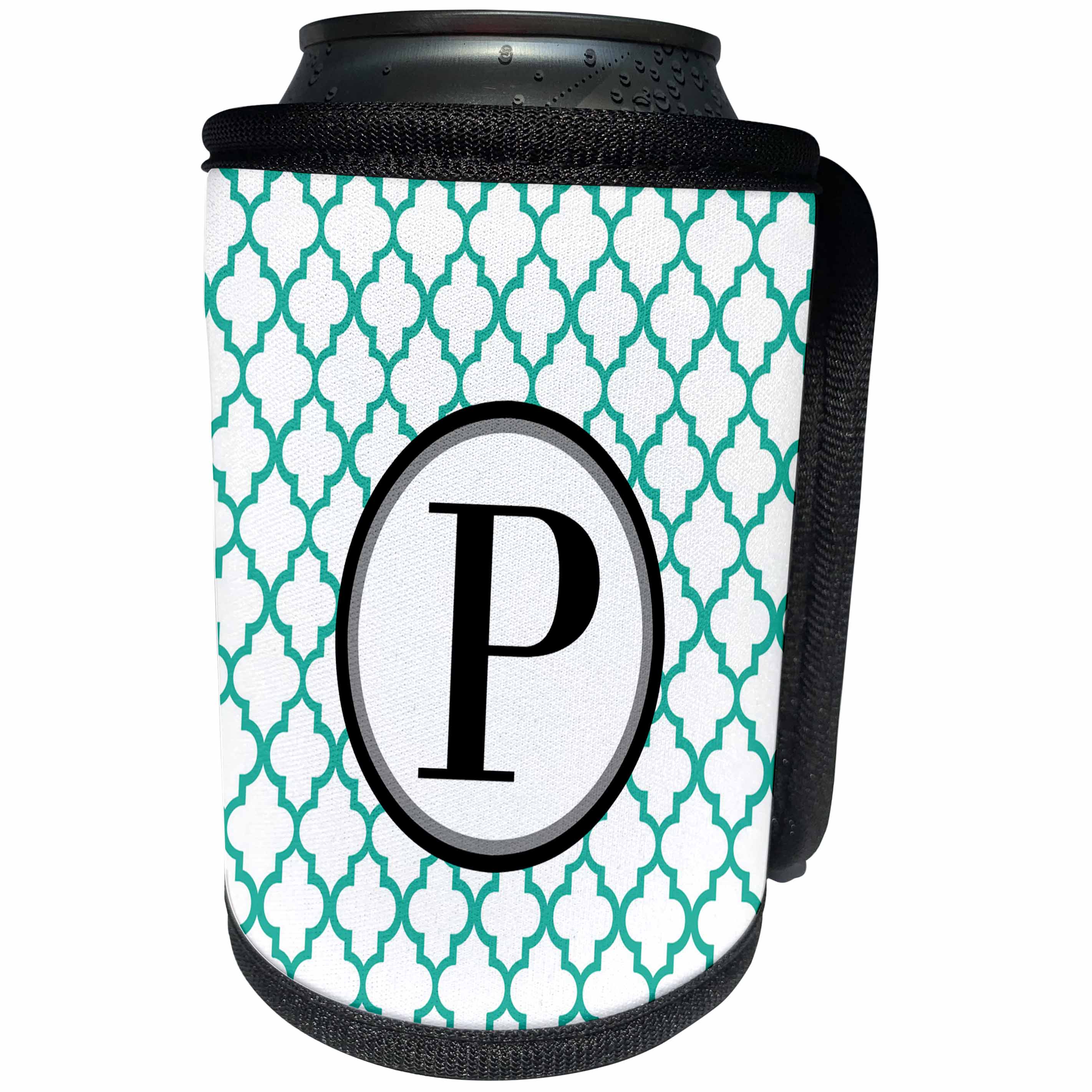 3dRose BrooklynMeme Designs - Mint green pattern monogram initial P - Can Cooler Bottle Wrap (cc_252263)