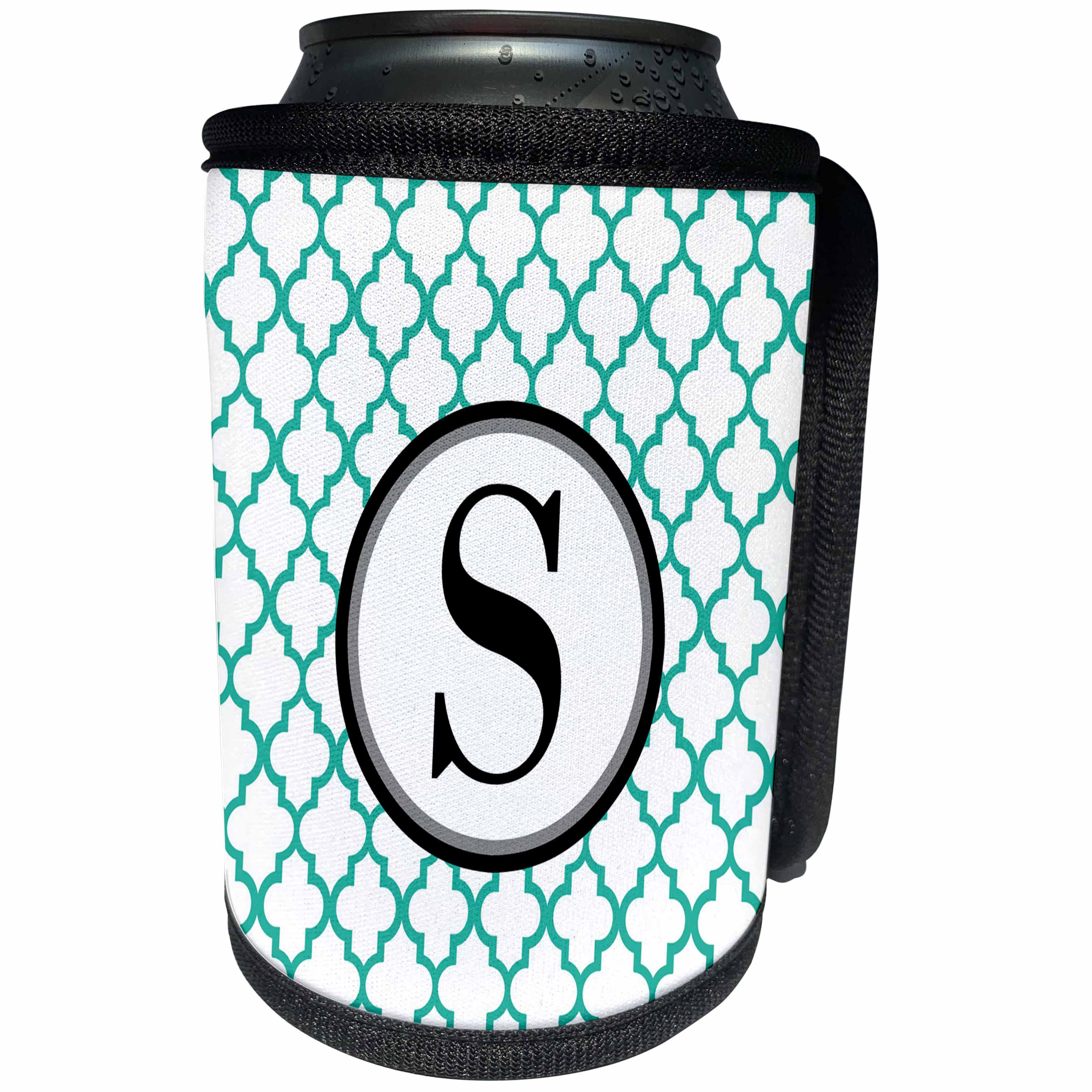 3dRose BrooklynMeme Designs - Mint green pattern monogram initial S - Can Cooler Bottle Wrap (cc_252266)