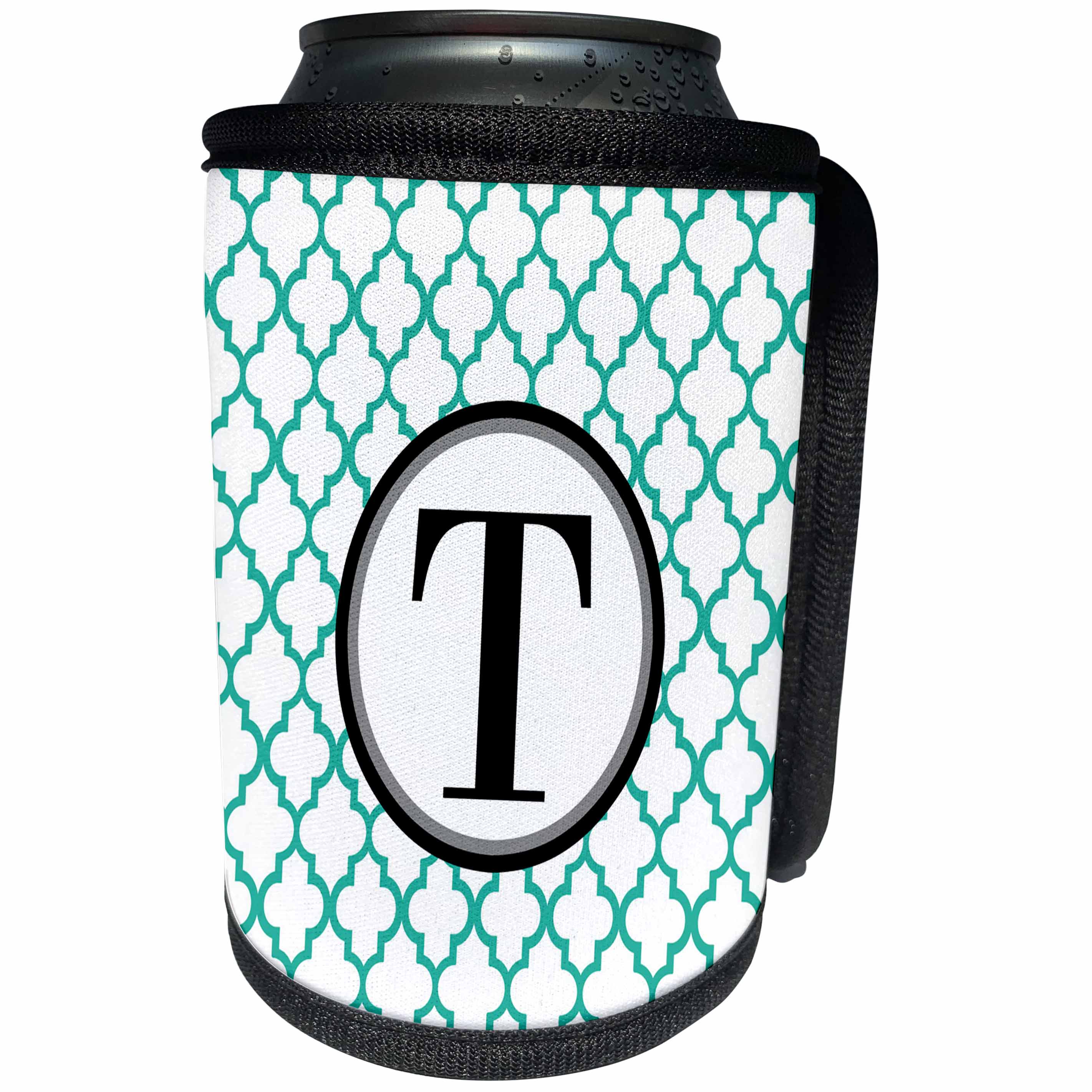 3dRose BrooklynMeme Designs - Mint green pattern monogram initial T - Can Cooler Bottle Wrap (cc_252267)