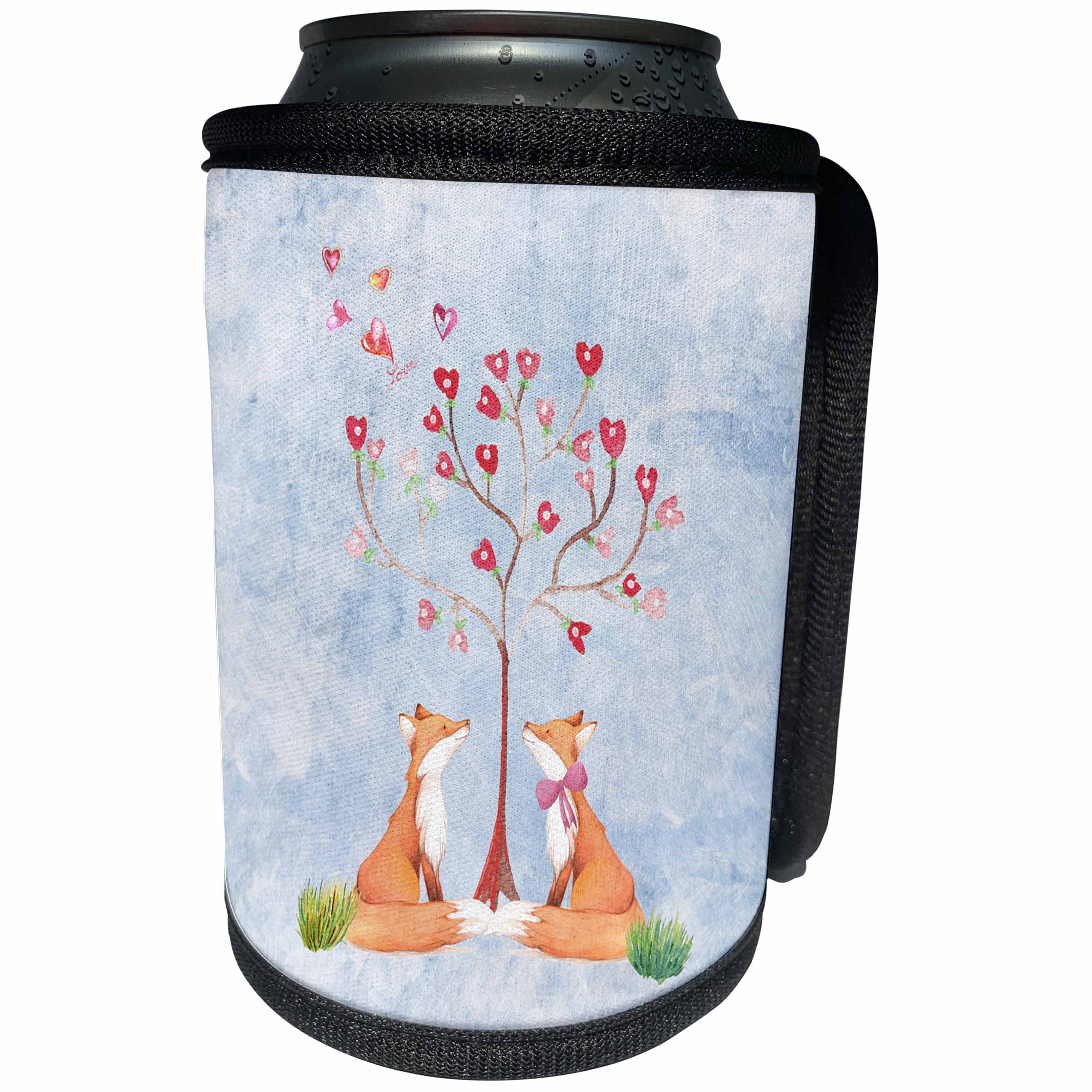 3dRose Uta Naumann Watercolor Illustration Animal - fox foxes animal animals love valentine illustration - Can Cooler Bottle Wrap (cc_252326)
