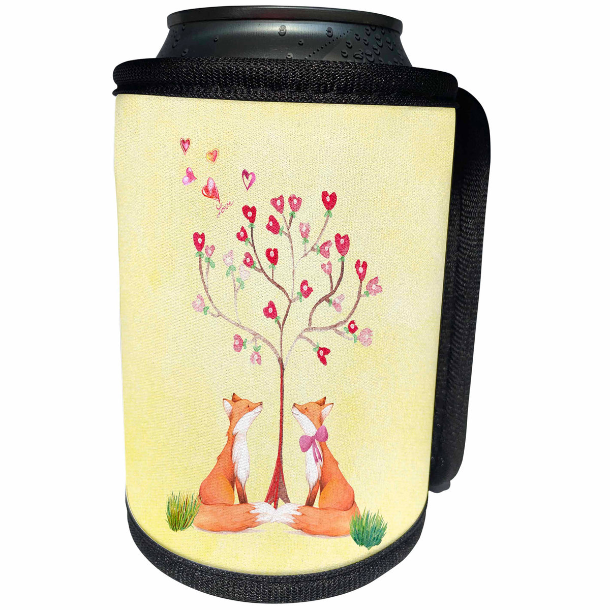 3dRose Uta Naumann Watercolor Illustration Animal - fox foxes love valentine illustration - Can Cooler Bottle Wrap (cc_252327)