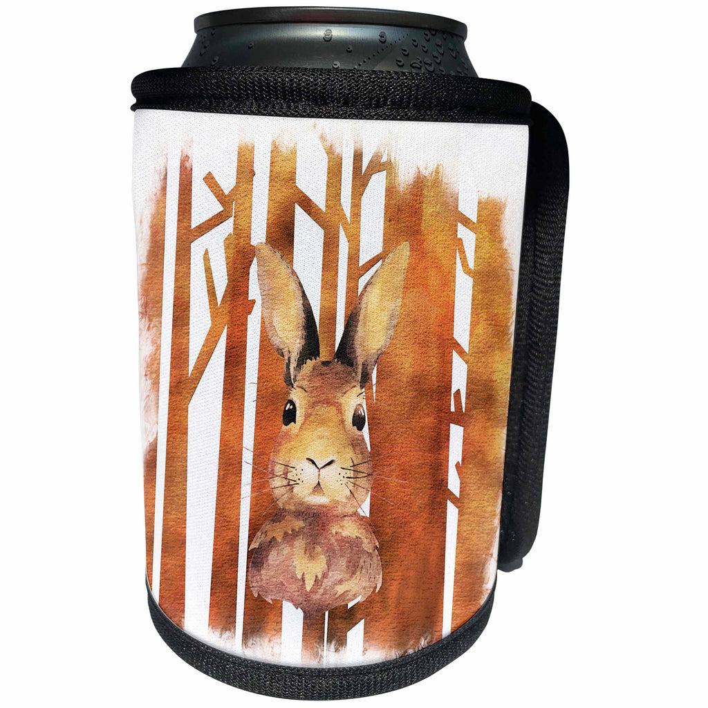 3dRose Uta Naumann Watercolor Illustration Animal - rabbit bunny animal animals wild forest tree nature wood illustration - Can Cooler Bottle Wrap (cc_252336)