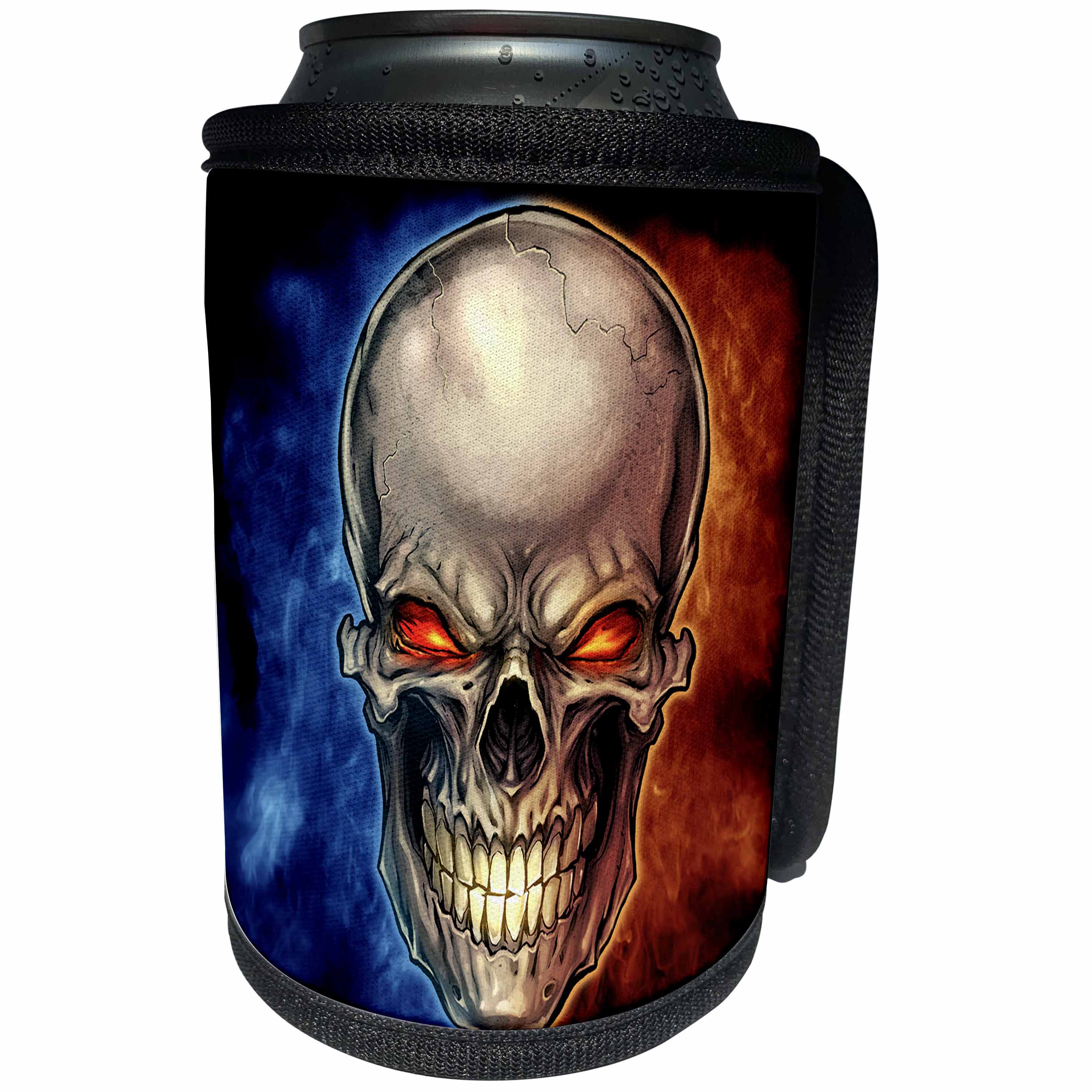 3dRose Dark, Illustration, Graphic Design, Skull surrounded by blue and red smoke - Can Cooler Bottle Wrap (cc_252460)
