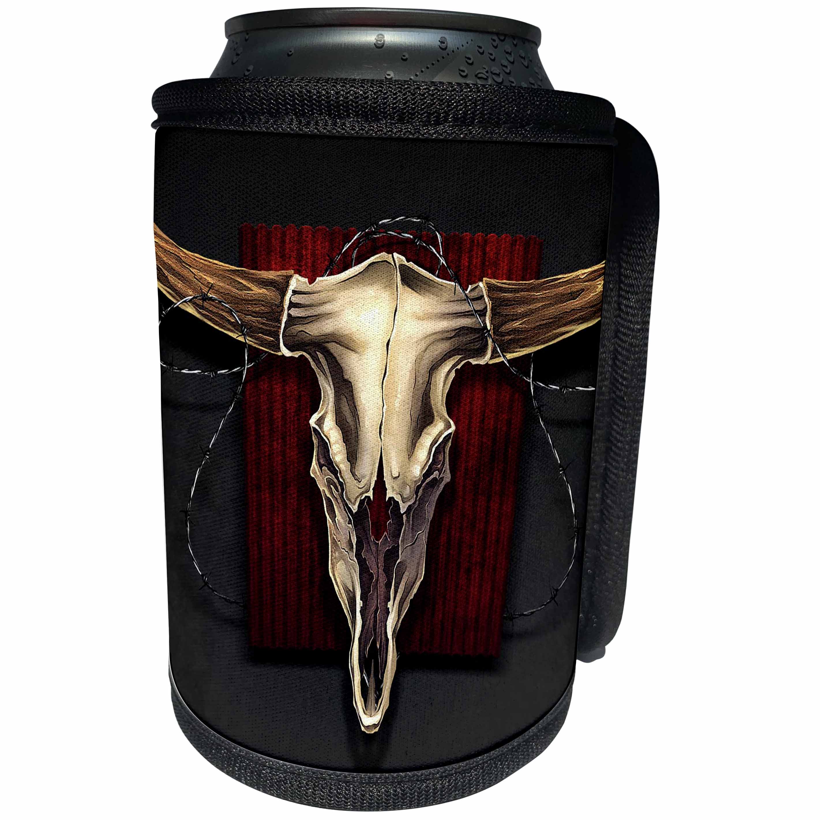 3dRose light, illustration, graphic Designs Skull - Steer skull close up with a barbwire in the background - Can Cooler Bottle Wrap (cc_252463)