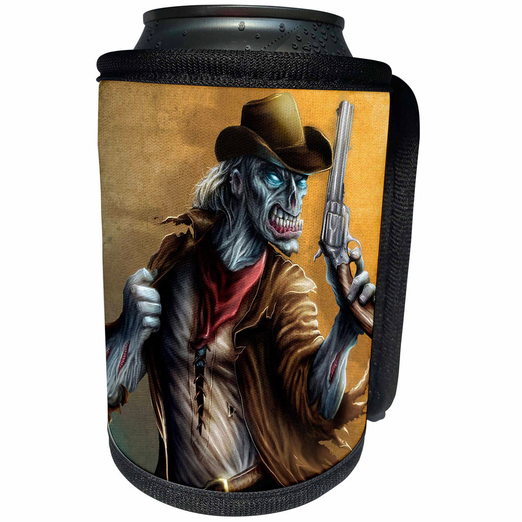 3dRose Dark, Zombie, illustration, Zombie Cowboy in old western clothing holding a gun - Can Cooler Bottle Wrap (cc_252466)