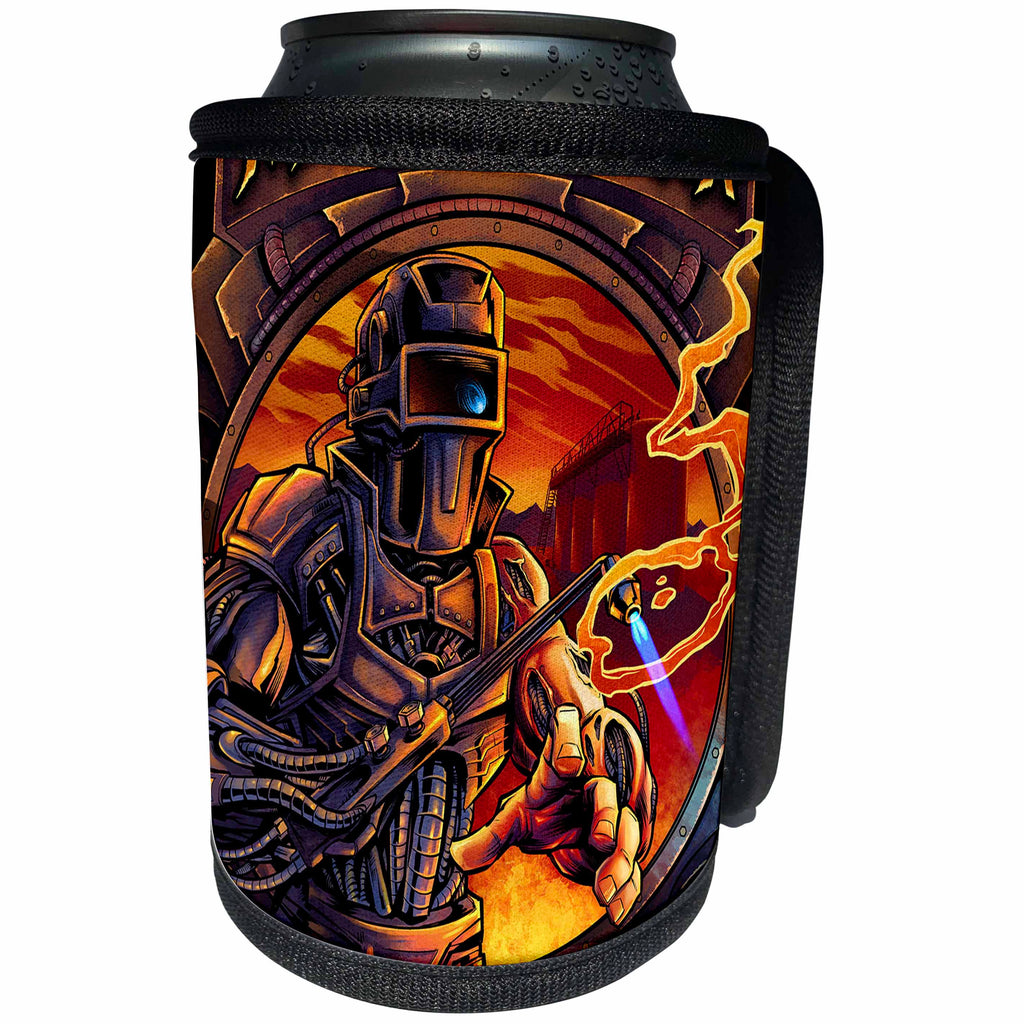3dRose Light, illustration, graphic Design, person - Welder that is all machine using a welding tool - Can Cooler Bottle Wrap (cc_252470)