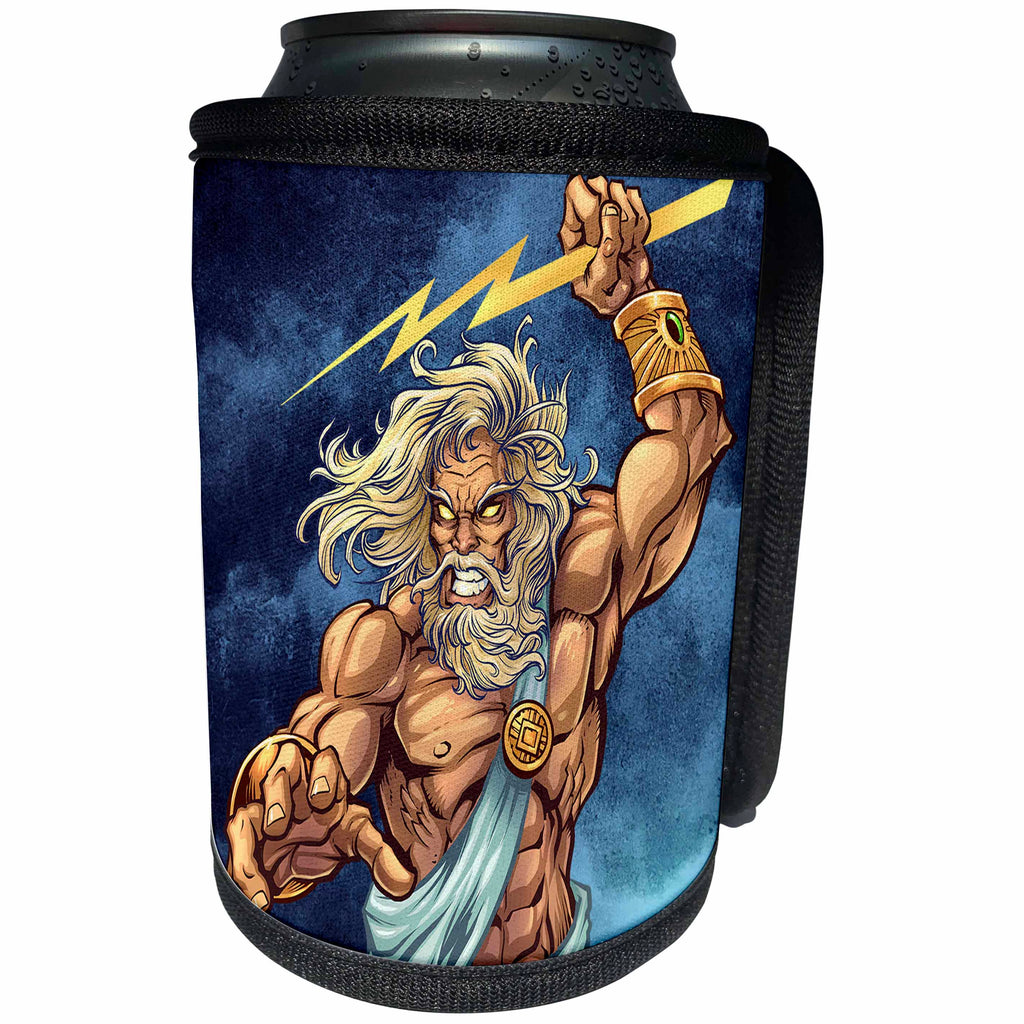 3dRose Light, Greek, Mythology, illustration - Zeus throwing a lightning bolt from a stormy sky - Can Cooler Bottle Wrap (cc_252471)