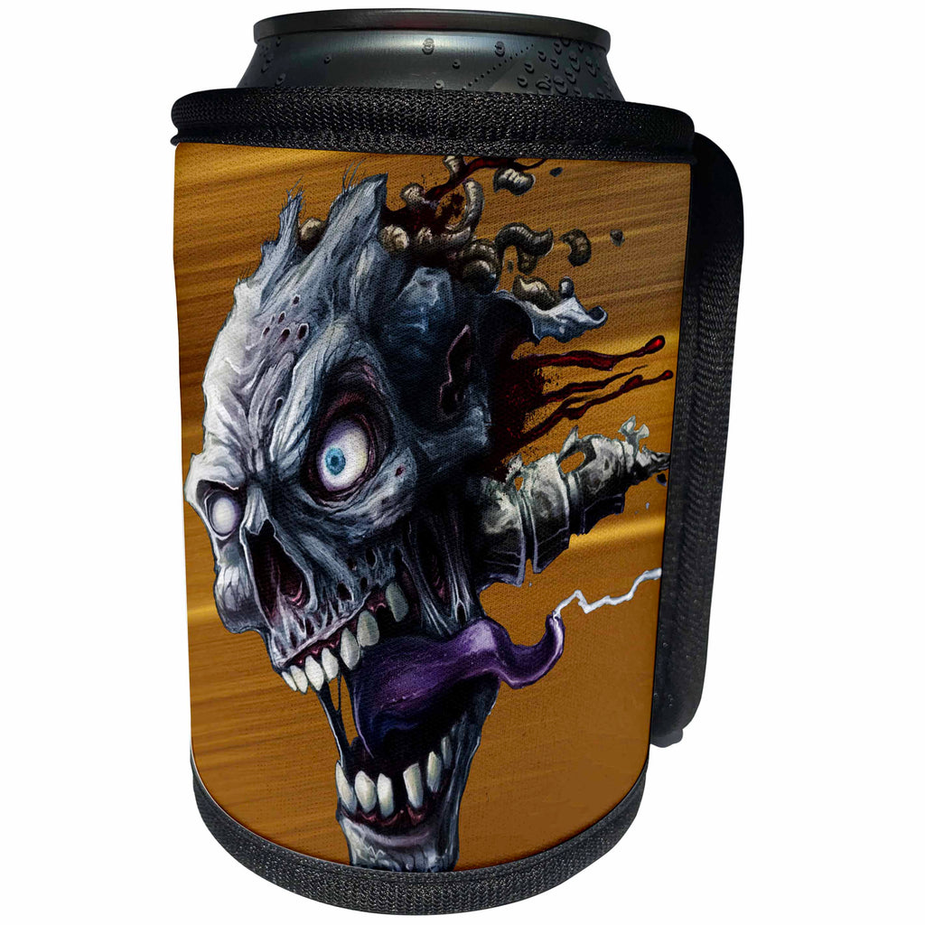 3dRose Dark, Illustration, Skull, illustration - Flying crazy skeleton head with Maggots coming out - Can Cooler Bottle Wrap (cc_252472)