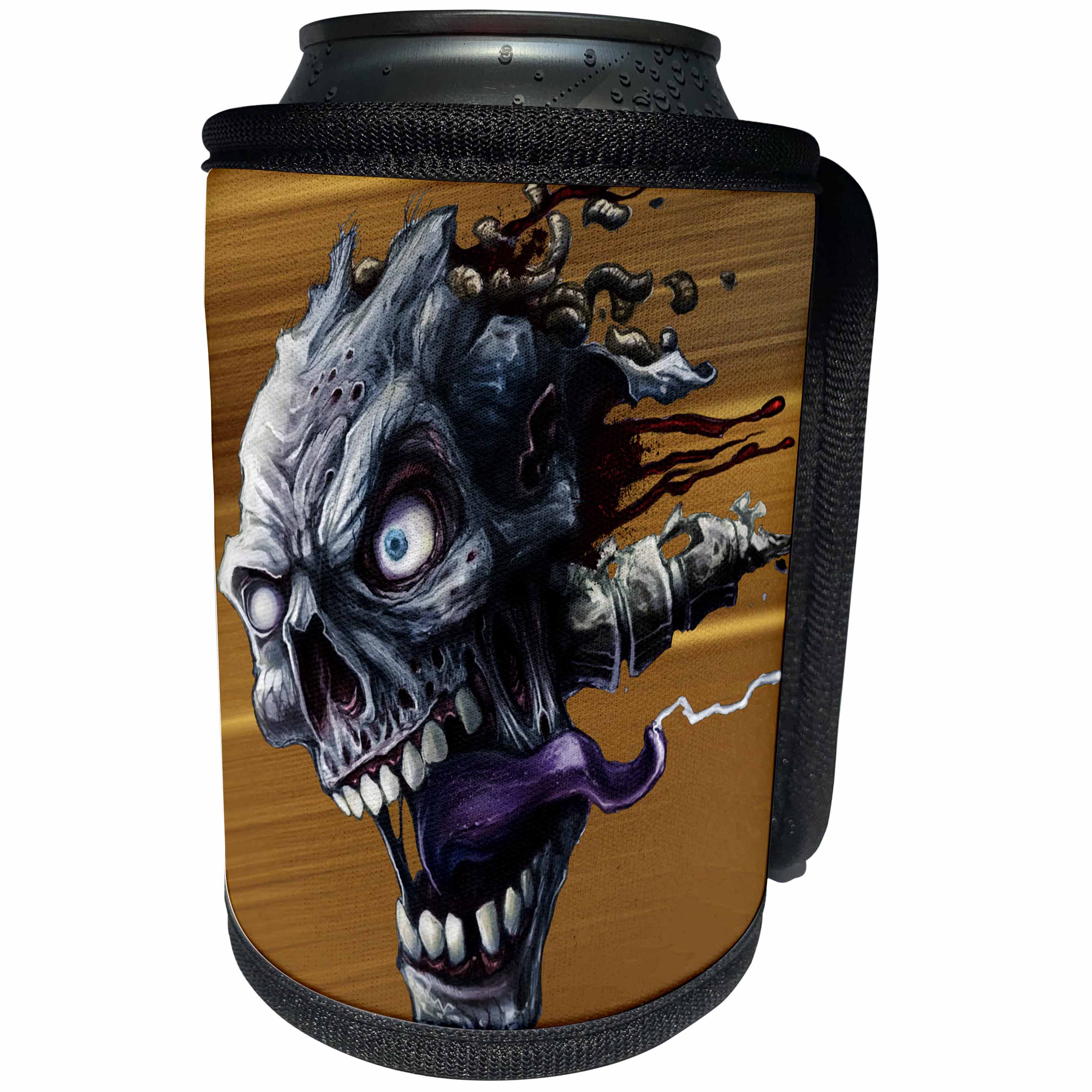 3dRose Dark, Illustration, Skull, illustration - Flying crazy skeleton head with Maggots coming out - Can Cooler Bottle Wrap (cc_252472)