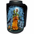 3dRose Dark, food and drink, funny, cartoon, illustration - Zombie sitting in a big beer glass in the middle of a cemetery at night - Can Cooler Bottle Wrap (cc_252473)