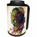 3dRose Dark, Zombie, Illustration, Cartoon - Zombie head with maggots listing to music on head phones - Can Cooler Bottle Wrap (cc_252475)