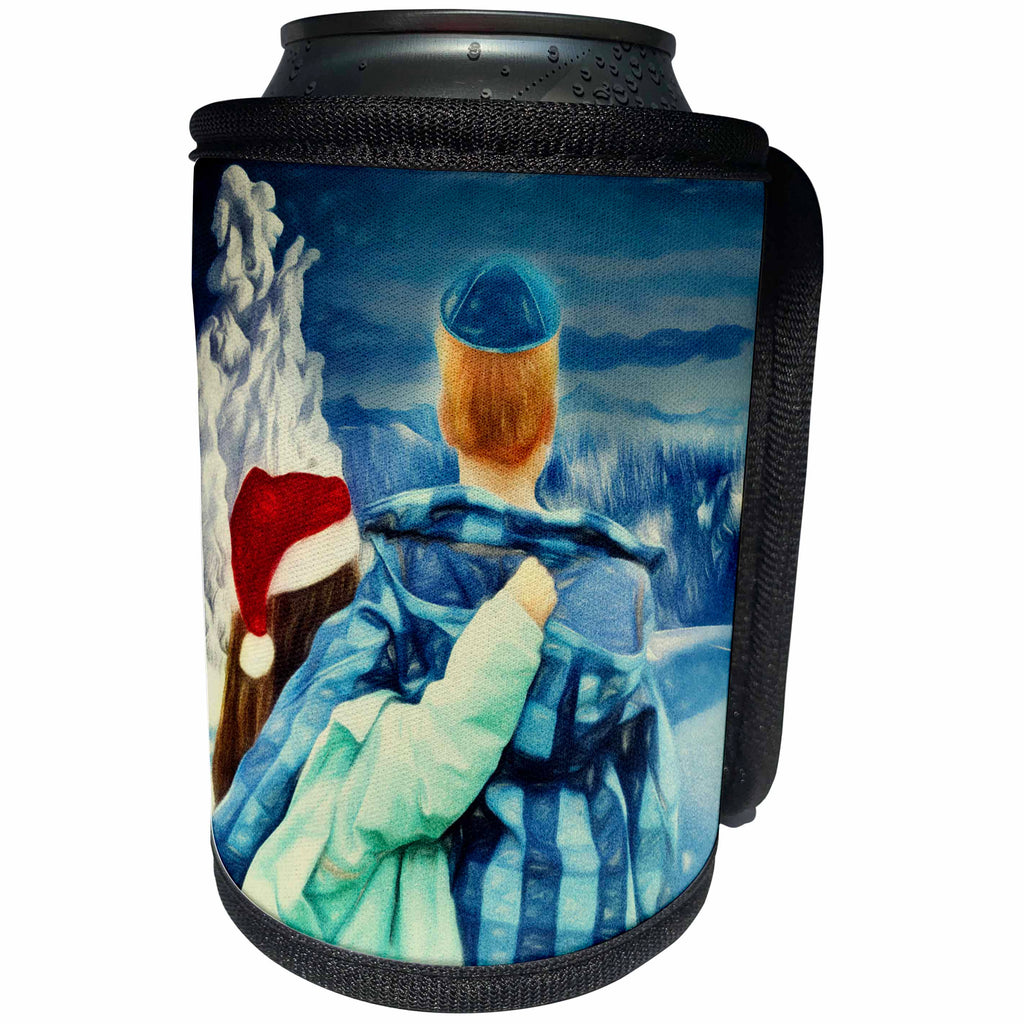 3dRose Doreen Erhardt Interfaith Collection - Boy in a Yamuka and Girl in a Santa Hat Winter Interfaith Painting - Can Cooler Bottle Wrap (cc_252476)